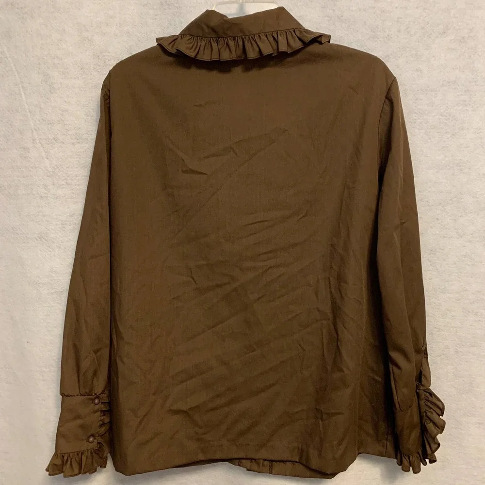 NEW FASHION Creation Vintage Brown Ruffled Blouse‎